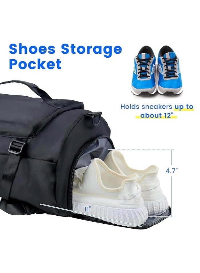 Track Duffle Bag Backpack, Waterproof Sports Convertible Garment Bag, Gym Bag, Packable Duffle Bag for Travel Fitness camping with Shoe Compartment, Black, 1 - Image 4