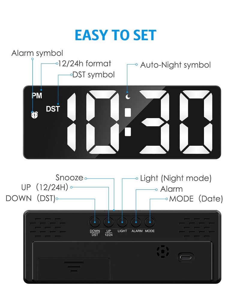 AMIR Upgraded Version LED Desktop Digital Alarm Clock with Temperature Display, Adjustable Brightness, Voice Control, 12/24H Display - Image 3
