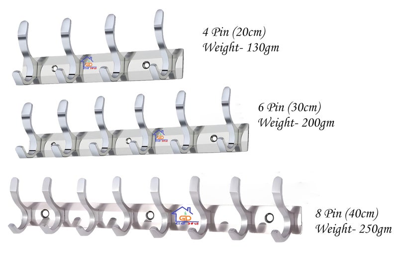 GHAR DWAR S Type Stainless Steel Pin Cloth Hanger Wall Hooks Rail for Hanging Clothes Bathroom Wall Door for Hanging Keys,Towel (6 Pin Silver, Pack of 4) - Image 5