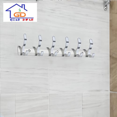 GHAR DWAR S Type Stainless Steel Pin Cloth Hanger Wall Hooks Rail for Hanging Clothes Bathroom Wall Door for Hanging Keys,Towel (6 Pin Silver, Pack of 4) - Image 2