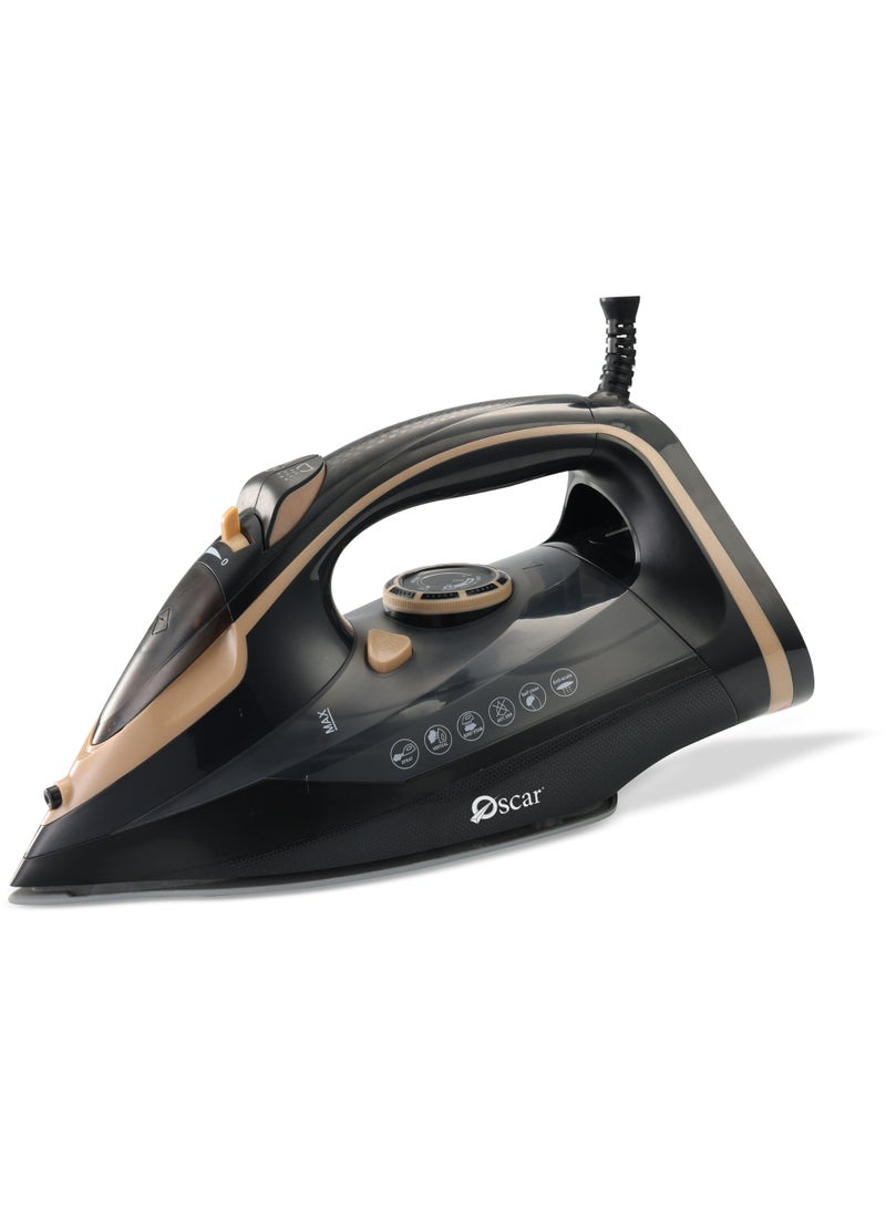 Oscar 2400W Steam Iron with Ceramic Soleplate, Adjustable Temperature Control, Continuous Steam & Burst Steam, Spray Water Function, Self Cleaning, Dry Ironing, 350ml Water Tank for Fast Wrinkle Removal OSI805