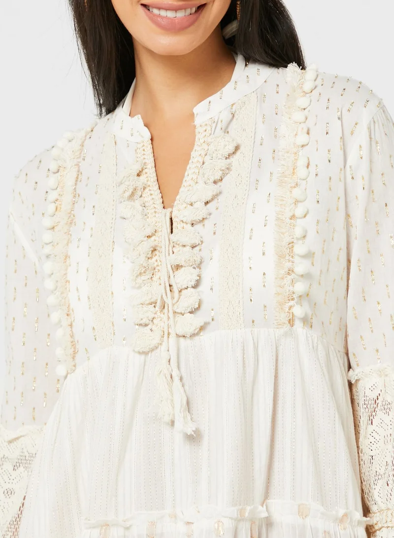 SOUTH BEACH Tassel Detail Tiered Beach Dress