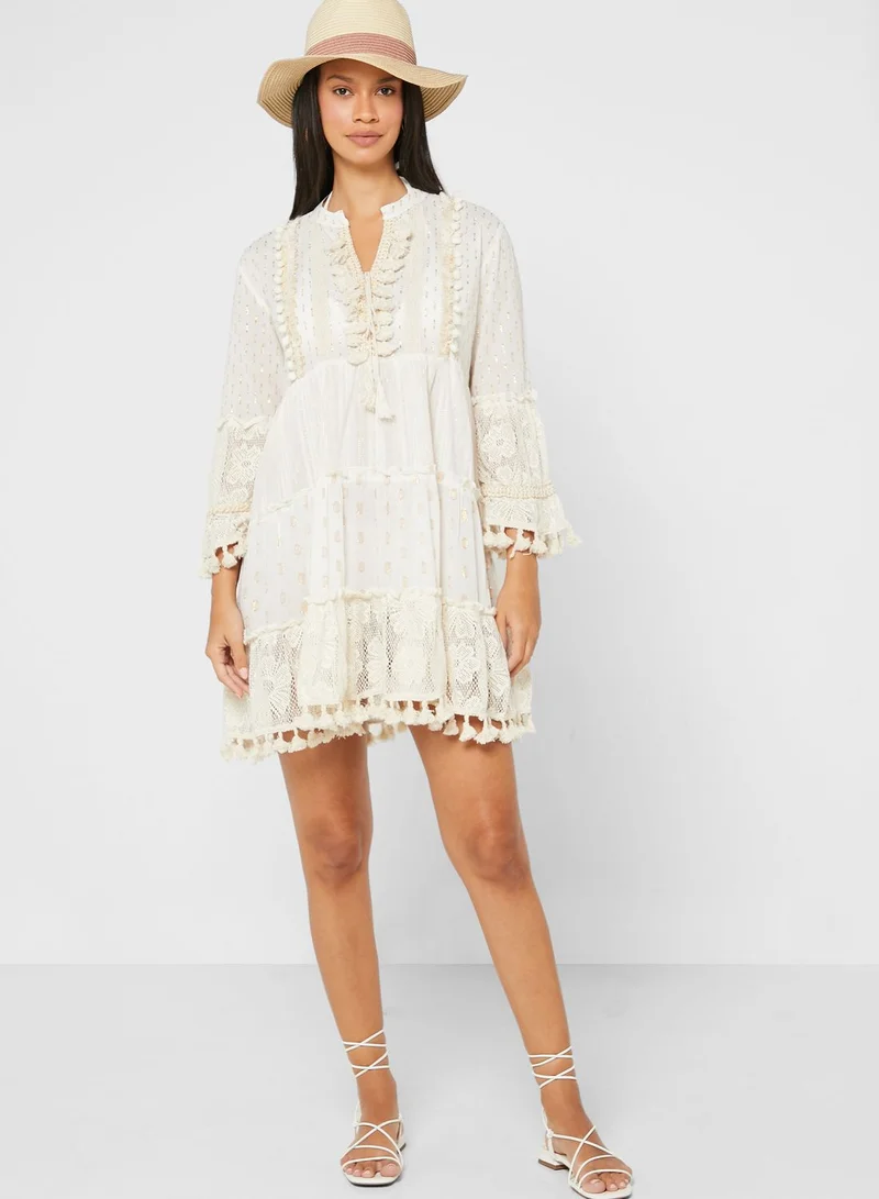 SOUTH BEACH Tassel Detail Tiered Beach Dress