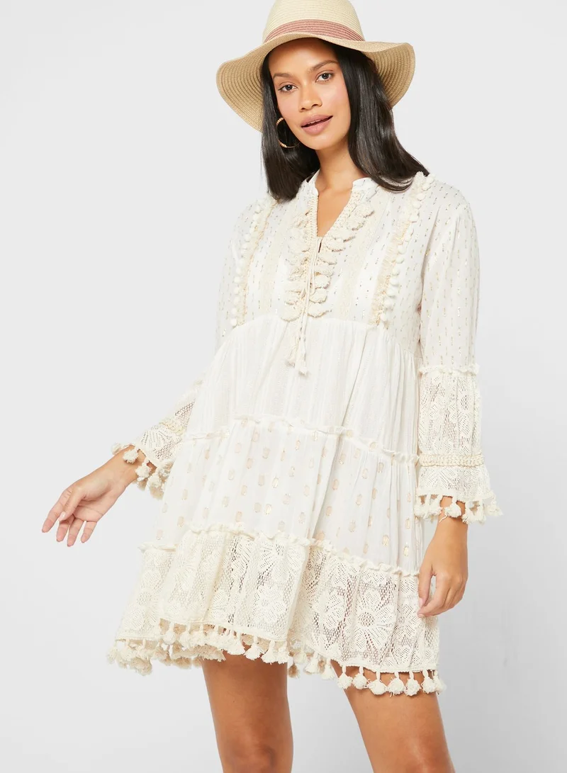 SOUTH BEACH Tassel Detail Tiered Beach Dress