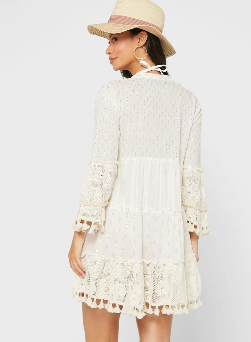 SOUTH BEACH Tassel Detail Tiered Beach Dress