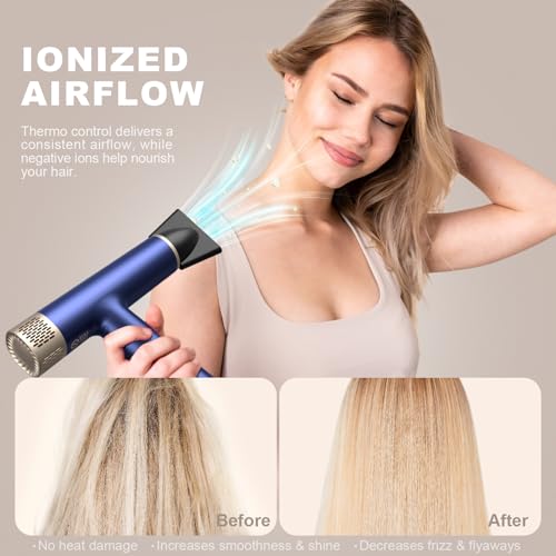 YAPOY Professional Hair Dryer with Diffuser Fast Drying 200 Million Ionic Blow Dryer with 110, 000 RPM High-Speed No Heat Damage Intelligent Thermo-Control Low Noise, Blue - Image 2
