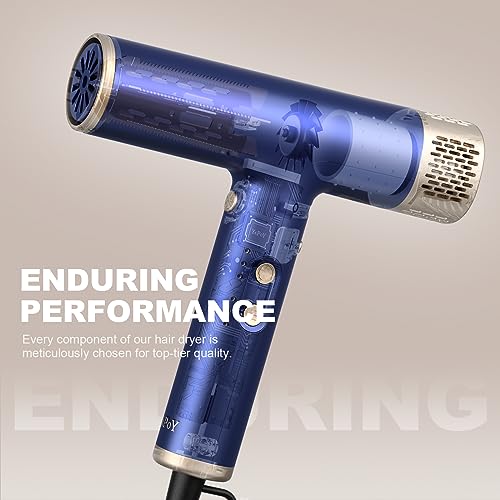 YAPOY Professional Hair Dryer with Diffuser Fast Drying 200 Million Ionic Blow Dryer with 110, 000 RPM High-Speed No Heat Damage Intelligent Thermo-Control Low Noise, Blue - Image 5