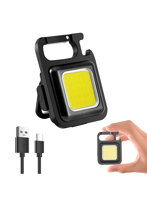 Purabelle Mini COB Flashlights 1000 High Lumens Bright Light Keychain Flashlight Portable USB Rechargeable Light 3 Light Modes with Folding BracketBottle Opener for Fishing Walkin Set of 2