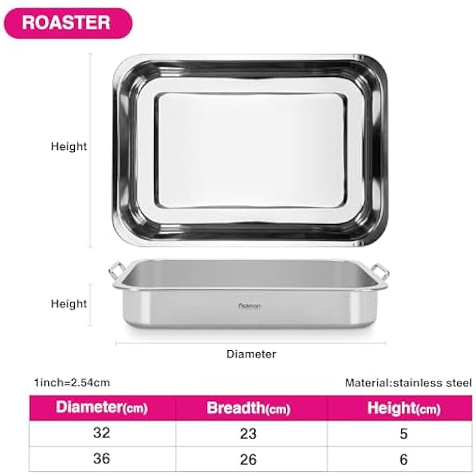 فيسمان صينية تحميص مستطيلة 32×23 سم، مصنوعة من الفولاذ المقاوم للصدأ، بعمق 5 سم، بمقابض قابلة للطي، لمسة نهائية مصقولة، صينية تحميص متينة عالية الحرارة للخبز، فرن التحميص، آمنة للاستخدام في غسالة الأطباق - Image 5