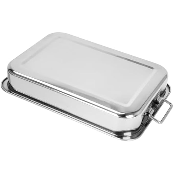 فيسمان صينية تحميص مستطيلة 32×23 سم، مصنوعة من الفولاذ المقاوم للصدأ، بعمق 5 سم، بمقابض قابلة للطي، لمسة نهائية مصقولة، صينية تحميص متينة عالية الحرارة للخبز، فرن التحميص، آمنة للاستخدام في غسالة الأطباق - Image 3