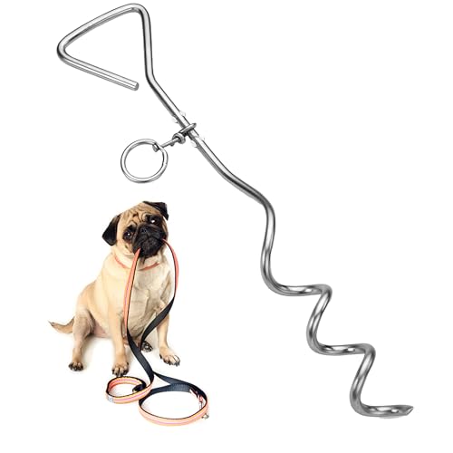 Katzco Dog Tie-Out Stake - Heavy Duty 16" Dog Stakes for Outside, Yard and Camping, Corkscrew Arrowhead Design with Tangle-Free 360 Swivel Hook - Water Resistant Pet Restraint Tool up to 80 lb Dogs - Image 1