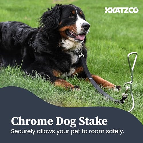 Katzco Dog Tie-Out Stake - Heavy Duty 16" Dog Stakes for Outside, Yard and Camping, Corkscrew Arrowhead Design with Tangle-Free 360 Swivel Hook - Water Resistant Pet Restraint Tool up to 80 lb Dogs - Image 2