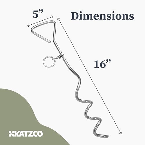 Katzco Dog Tie-Out Stake - Heavy Duty 16" Dog Stakes for Outside, Yard and Camping, Corkscrew Arrowhead Design with Tangle-Free 360 Swivel Hook - Water Resistant Pet Restraint Tool up to 80 lb Dogs - Image 3