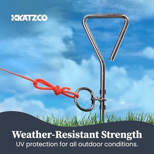 Katzco Dog Tie-Out Stake - Heavy Duty 16" Dog Stakes for Outside, Yard and Camping, Corkscrew Arrowhead Design with Tangle-Free 360 Swivel Hook - Water Resistant Pet Restraint Tool up to 80 lb Dogs - Image 4