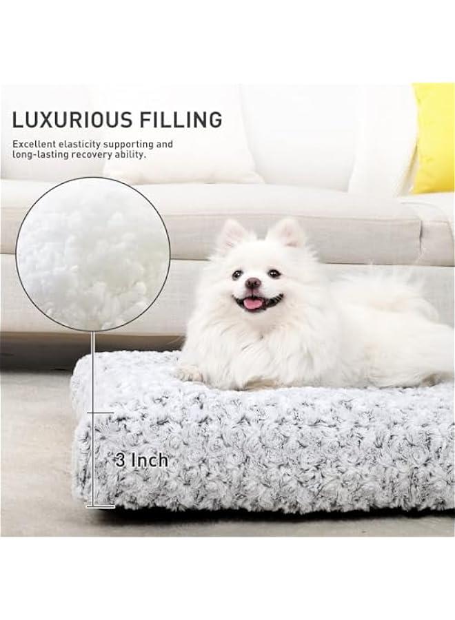 HOOKOR Washable Dog Bed Deluxe Plush Dog Crate Beds Comfy Kennel Pad Anti-Slip Pet Sleeping Mat for Large, Jumbo, Medium, Small Dogs Breeds (Light grey, Large) - Image 3