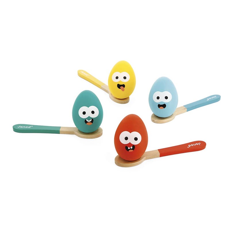 Janod Egg Race Game 4 Spoons and 4 Wooden Eggs Ages 3 Years J07729 - Image 2