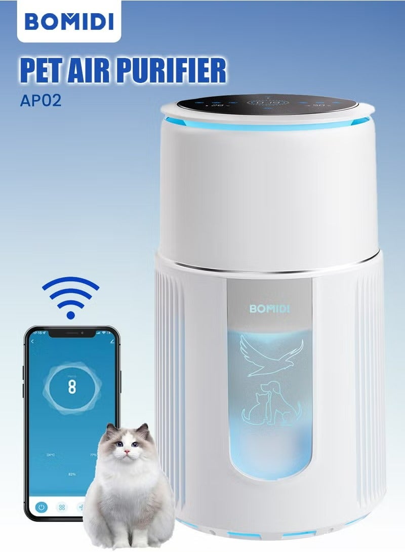 BOMIDI Pet Air Purifier – H13 HEPA Filter, WiFi Smart Control, Odor Eliminator, Static Cotton Hair Filter, Drawer Pull Design, Quiet Operation, High CADR, for Pet Hair, Dander, Dust, Smoke, Allergies, AP02 - Image 2