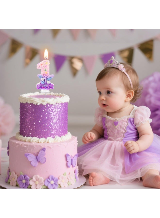 Birthday Candles Butterfly Birthday Candles for Cake Glitter Number 5 Candle Cake Topper with Sequins  - Image 5