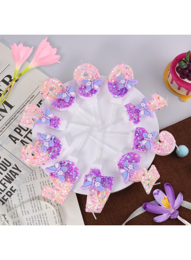 Birthday Candles Butterfly Birthday Candles for Cake Glitter Number 5 Candle Cake Topper with Sequins  - Image 2