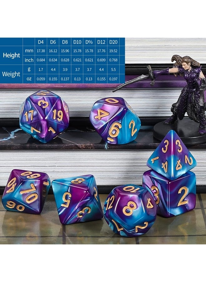 CiaraQ Dnd Polyhedral Dice Set For Dungeons And Dragons Rpg Mtg Role Playing Table Gameswith 1 Dice Pouch (Blue & Purple) - Image 4
