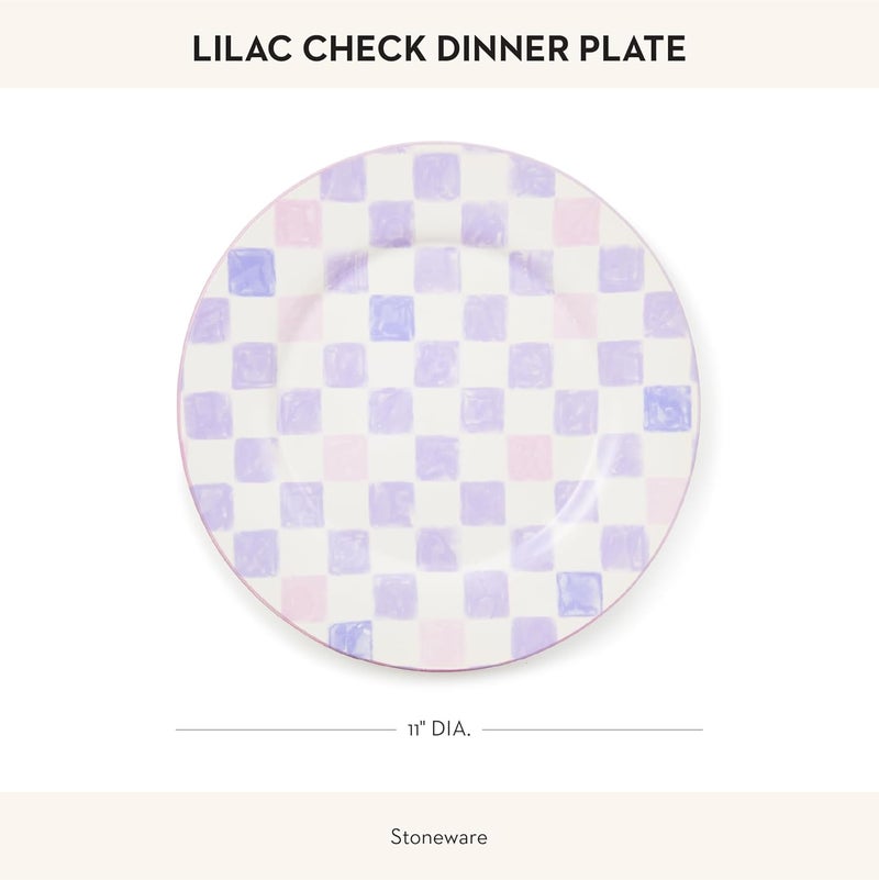 mackenzie childs MACKENZIECHILDS Stoneware Dinner Plate Dishwasher and MicrowaveSafe Plate 11 Inches Lilac Check - Image 4