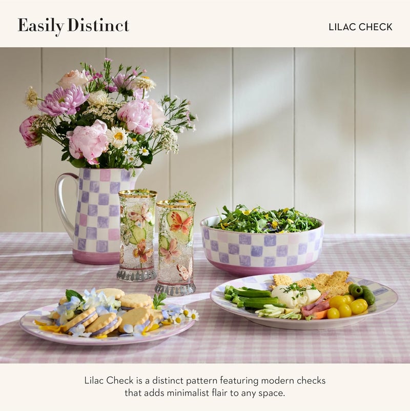 mackenzie childs MACKENZIECHILDS Stoneware Dinner Plate Dishwasher and MicrowaveSafe Plate 11 Inches Lilac Check - Image 3