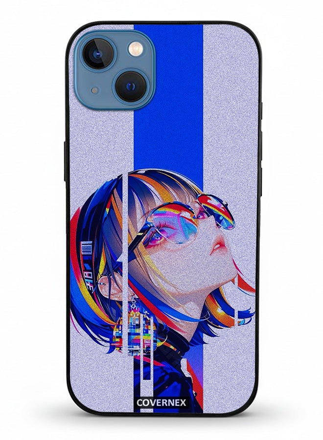 Covernex Apple iPhone 13 Protective Case Cover Printed Featuring Glitch Art Anime Girl Portrait - Image 2