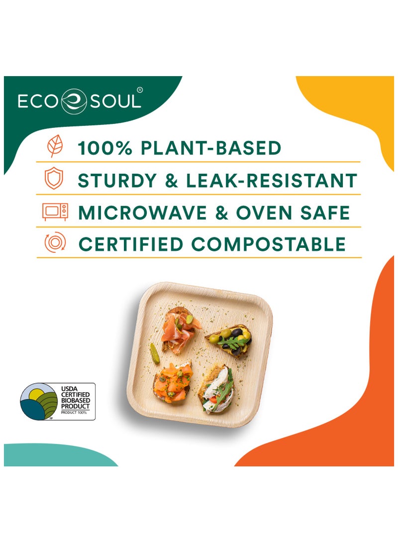 ECO SOUL 10 Piece - 8 inch Square Palm Leaf Plates, Sturdy and Leak proof, Eco Friendly, Organic, Compostable - Image 3