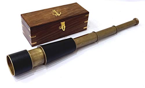 THOR INSTRUMENTS Nautical Brass Pirate Antique Telescope Replica Pirate Royal Navy Spyglass Telescope 18inches Long Rustic Vintage Home Decor Gifts - Image 1