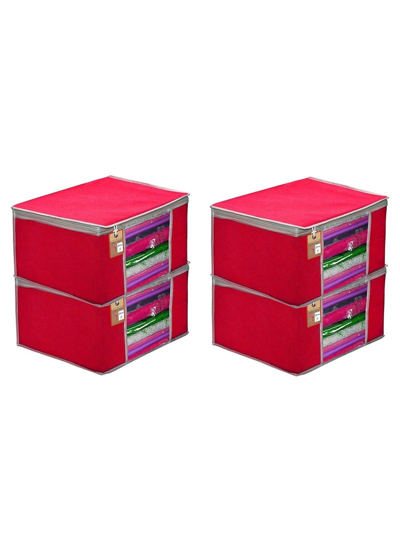 atorakushon® Fabric Pink Garment Storage Bags Wardrobe Organizer for Clothes Storage Box Saree Cover Pack of 4 - Image 1
