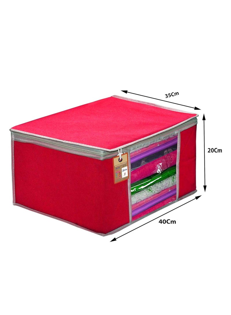 atorakushon® Fabric Pink Garment Storage Bags Wardrobe Organizer for Clothes Storage Box Saree Cover Pack of 4 - Image 2