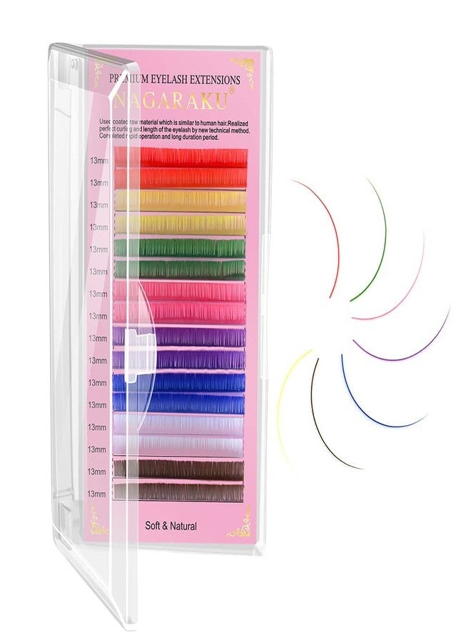 NAGARAKU Colored Eyelash Extensions 8 Colors Rainbow 0.15mm C curl 13mm Purple Blue Pink Brown Individual Lashes Soft Natural Professional Salon Supplies (13mm, 0.15mm C) - Image 1