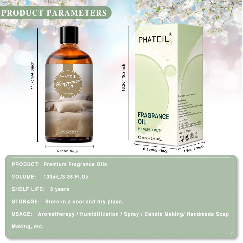 PHATOIL 3.38FL.OZ Fresh Linen Fragrance Oils for Aromatherapy, Essential Oils for Diffusers for Home, Perfect for Diffuser, DIY Candle and Soap Making, DIY Scented Products - 100ml - Image 3