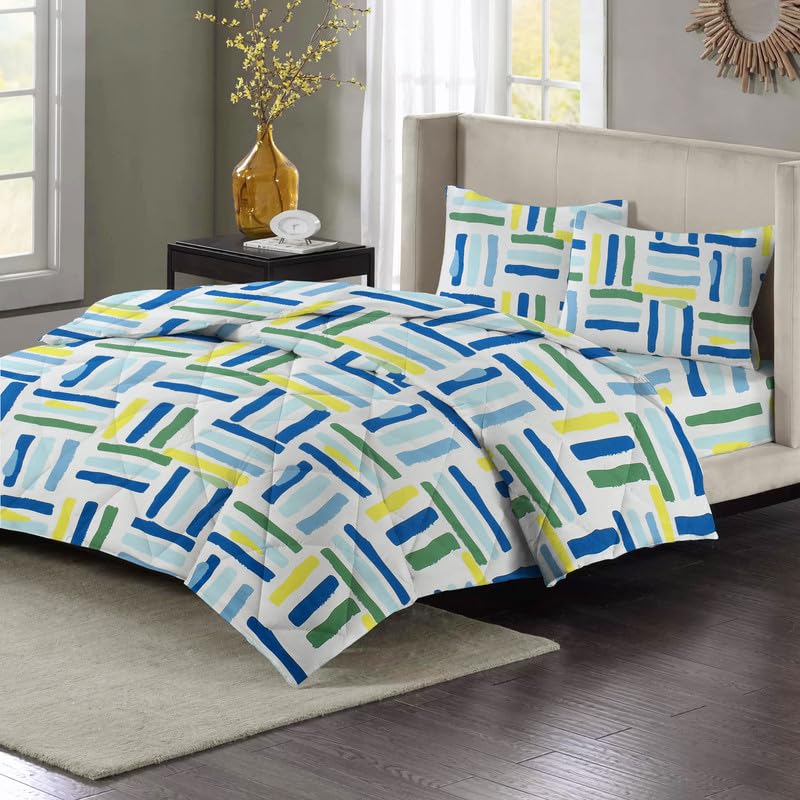 VAS COLLECTIONS 220 GSM Reversible Microfiber AC Comforter/Duvets for Mild Winter | All Season King Size 3 Layered Quilted Blanket for Double Bed (220 cm x 240 cm, Modren, White and Green) - Image 2