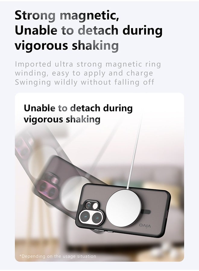 Magnetic Case for Vivo V60 5G, Frosted Translucent Back Protective Slim Phone Cover, Anti-Fingerprints, Anti-Fall Drop Protection, Shockproof Case for Vivo V60 5G (Black) - Image 4