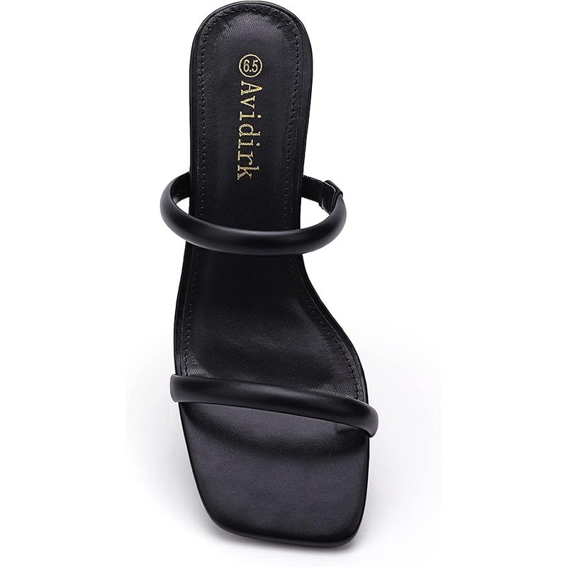 Avidirk Women's Square Open Toe Heeled Sandals Two Strap Mules Slip On Block Chunky Mid Heels Sandals - Image 2