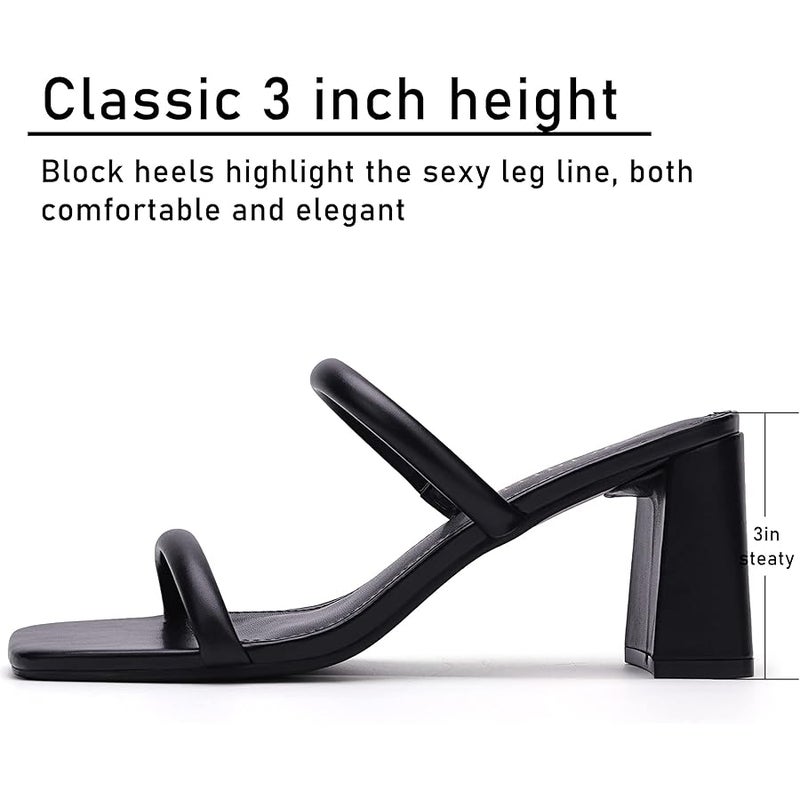 Avidirk Women's Square Open Toe Heeled Sandals Two Strap Mules Slip On Block Chunky Mid Heels Sandals - Image 4