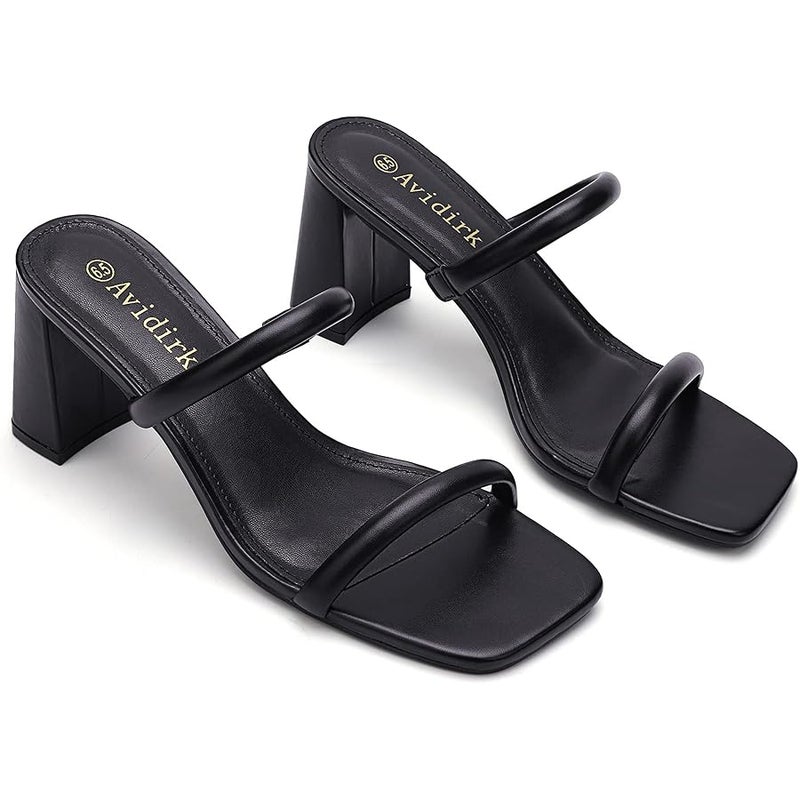 Avidirk Women's Square Open Toe Heeled Sandals Two Strap Mules Slip On Block Chunky Mid Heels Sandals - Image 3