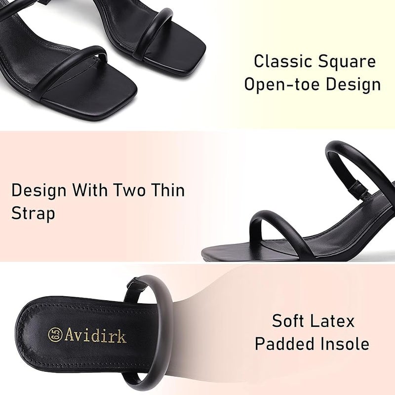 Avidirk Women's Square Open Toe Heeled Sandals Two Strap Mules Slip On Block Chunky Mid Heels Sandals - Image 5