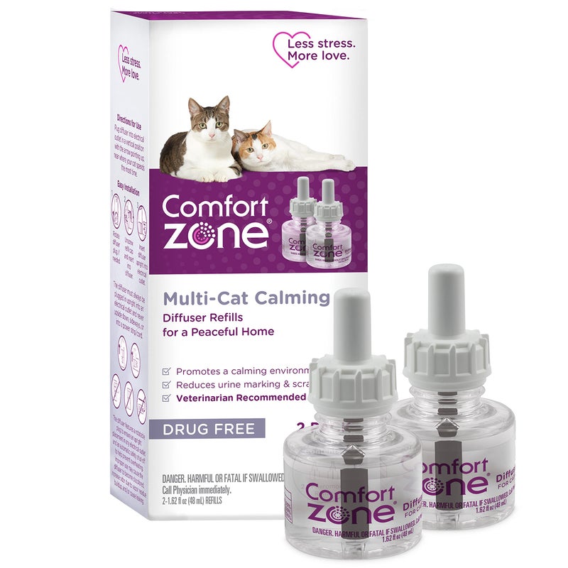 Comfort Zone 2 Pack MultiCat Diffuser Refills; Cat Calming Pheromones Help Anxiety; 30-day refills - Image 1