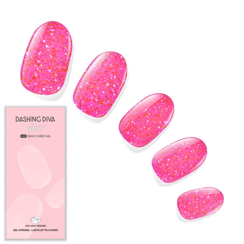 Dashing Diva Glaze Nail Strip Set - Watermelon Smoothie - Long Lasting, Chip Resistant, Semi-Cured Gel Nails - 4-Piece Manicure Kit with 32 Strips - Image 1