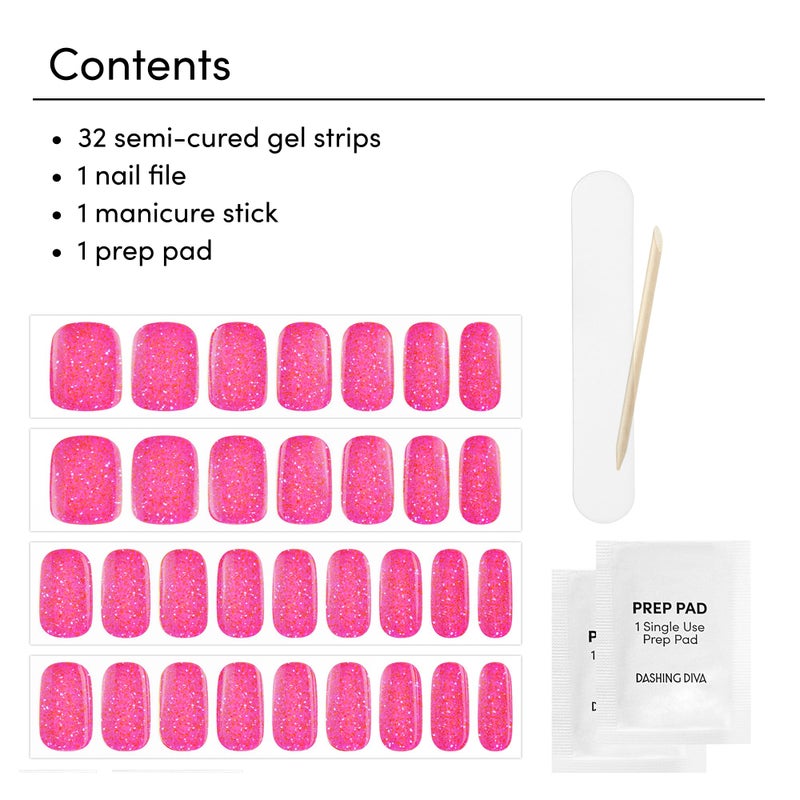 Dashing Diva Glaze Nail Strip Set - Watermelon Smoothie - Long Lasting, Chip Resistant, Semi-Cured Gel Nails - 4-Piece Manicure Kit with 32 Strips - Image 2