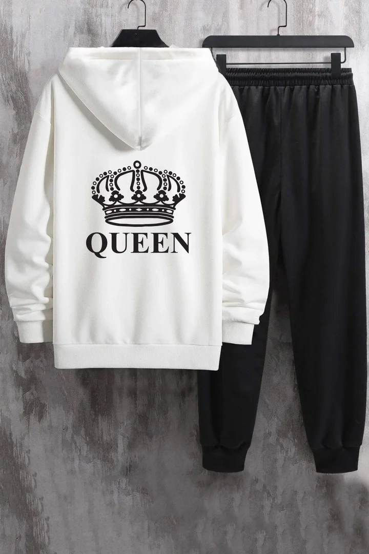 ONLYTRENDWEAR Unisex Quenn Printed Tracksuit Set S.m. White