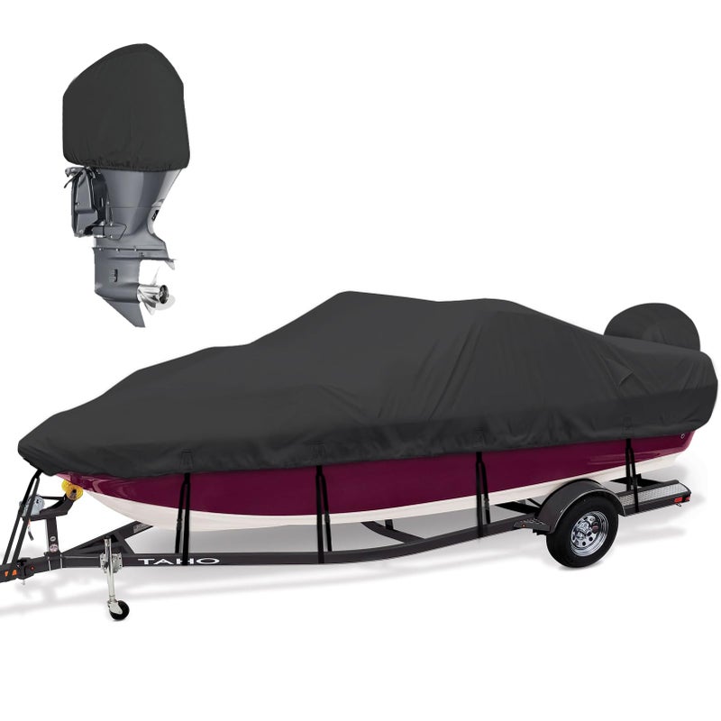 Mionovity Bass Boat Covers 1719ft 600D Heavy Duty Waterproof Boat Cover 17 18 19 Foot 1719 with Motor Cover Fits VHull Fishing Runabout Bowrider Boat - Image 2