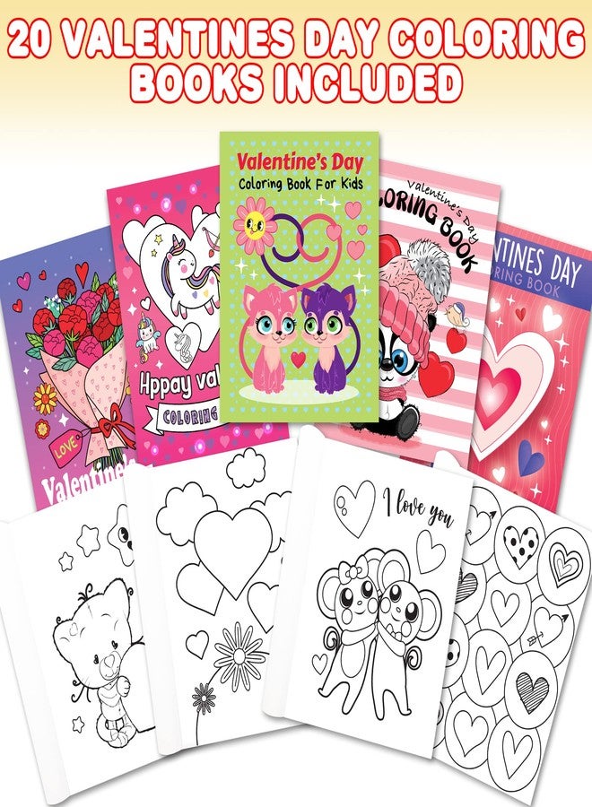 ArtCreativity 20 Packs / 5" X 7" Valentines Day Mini Coloring Books for Boys and Girls Children, 5 Designs Set for Classroom, Perfect for Creative Educational Art Home and Exchange Gifts for Toddlers - Image 2
