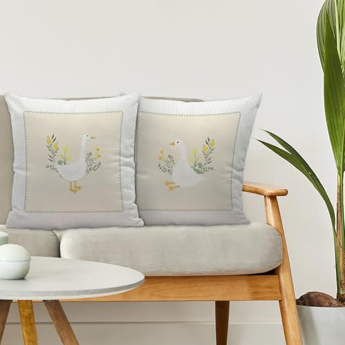 Nvotell Goose Floral Pillow Covers 18x18, Goose Nursery Decor, Vintage Flower Cute Geese Decorative Throw Pillow Case Covers for Baby Little Girls Room Bedroom, Set of 2 - Image 3