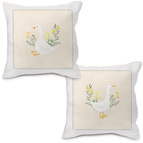 Nvotell Goose Floral Pillow Covers 18x18, Goose Nursery Decor, Vintage Flower Cute Geese Decorative Throw Pillow Case Covers for Baby Little Girls Room Bedroom, Set of 2 - Image 1