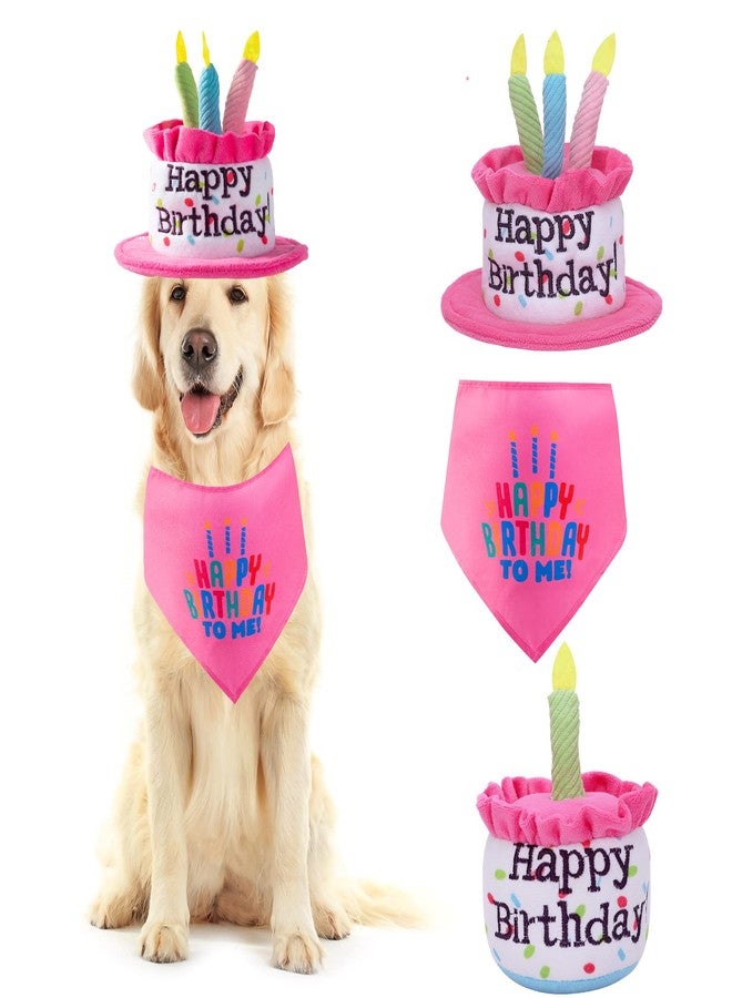 Large Dog Birthday Cake Hat & Bandana Scarfs Set Blue, Handmade Dog Happy Birthday Hat with Colorful Candles, Extral Large Dog Birthday Party Supplies Decorations (Pink (Hat+Bandana+Cake))