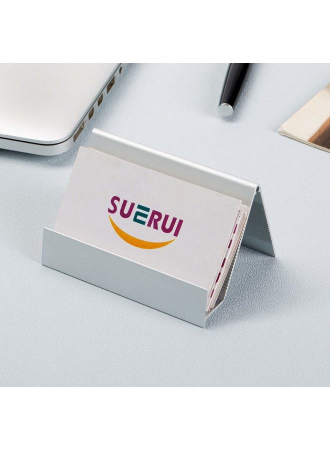 SUERUI Business Card Holder Aluminum Business Card Display Stand Desktop Organizer, High-end New Series (Silver) 2 Pack - Image 4