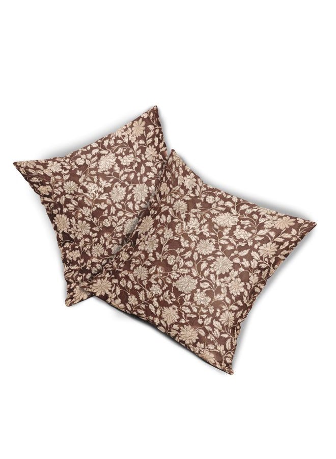 Anyako Brown Floral Pillowcase Set of 2 Brown and Cream Vintage Floral Throw Pillows Square 18x18 Inch Rustic Flowers Print Pillow Cushion Covers Farmhouse Decor for Home Living Room Bed Couch Sofa Outdoor - Image 3